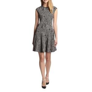 Gabby Skye Cap-Sleeve Fit & Flare Dress Paisley Metallic Gold Black Womens Sz 12